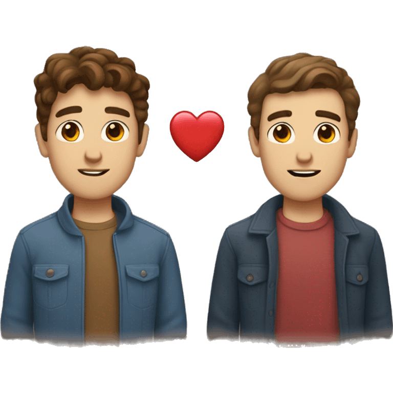 Two men with brown hair and heart emoji