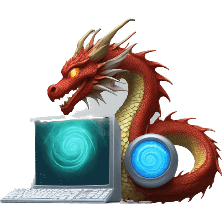 computer with a beautiful dragon spirirt spiral out fibonacci emoji