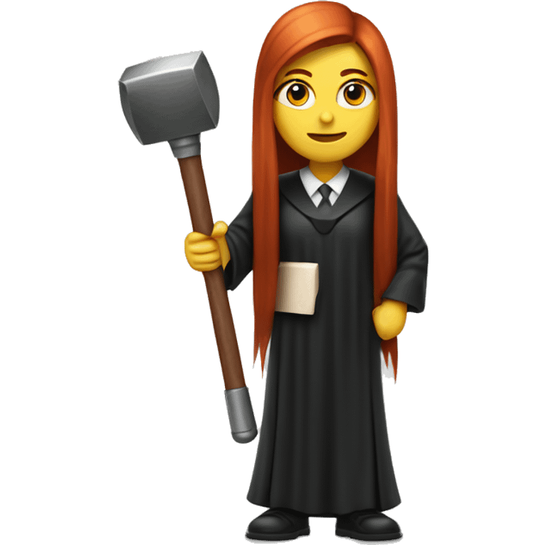 Red head long straight hair girl judge with hammer  emoji