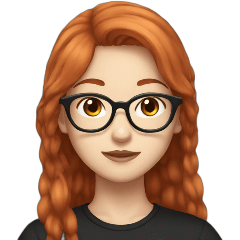 girl otaku redhead with glasses and black shirt emoji