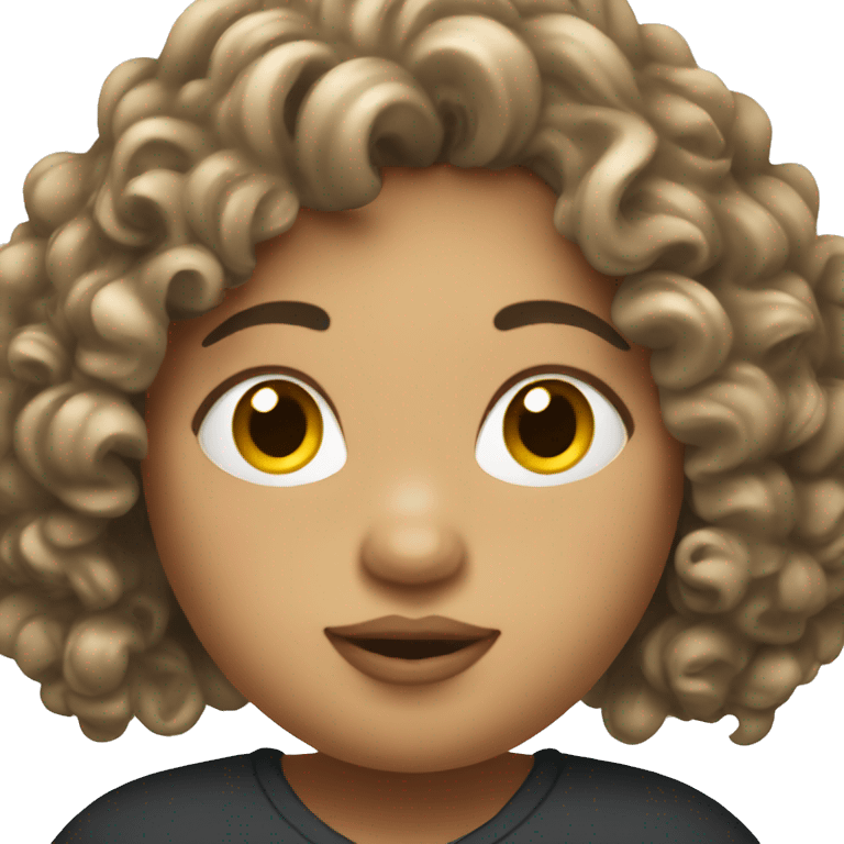 create a lady emoji that is chubby, with long curly hair, a fair complexion emoji