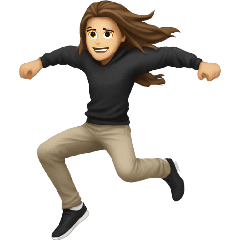 parkour white person, brown  middle part long hair, doing a salto jump emoji