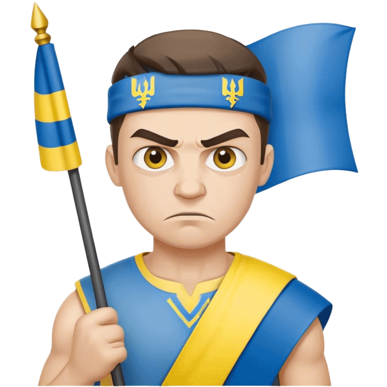 super-realistic angry Ukrainian with ukranian flag emoji