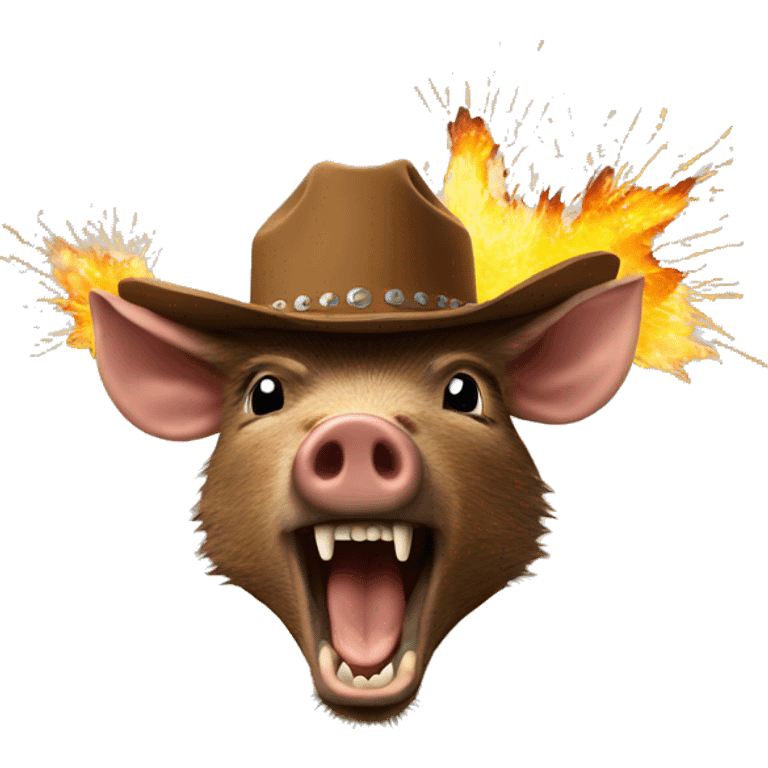 Boar head exploding with cowboy hat emoji