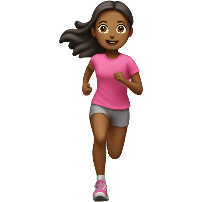 Girl wearing pink running between trees emoji