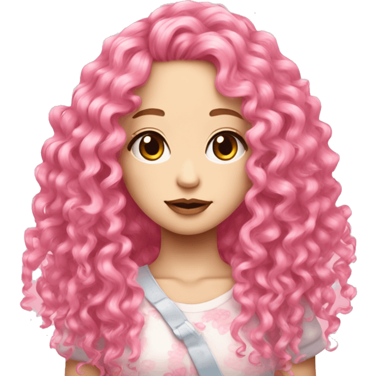 long pink curly hair cute harajuku style feminine person emoji