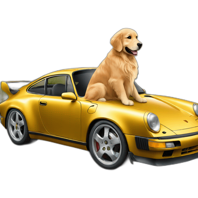 Golden retriever in a porsche emoji