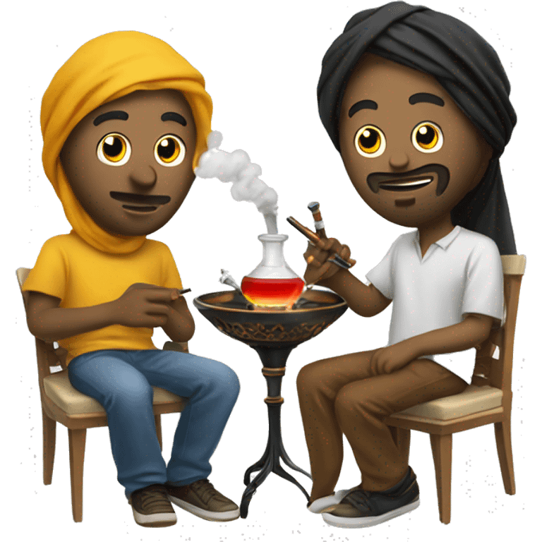 Create a huy who smokes a Hookah with a friend looking arabic emoji