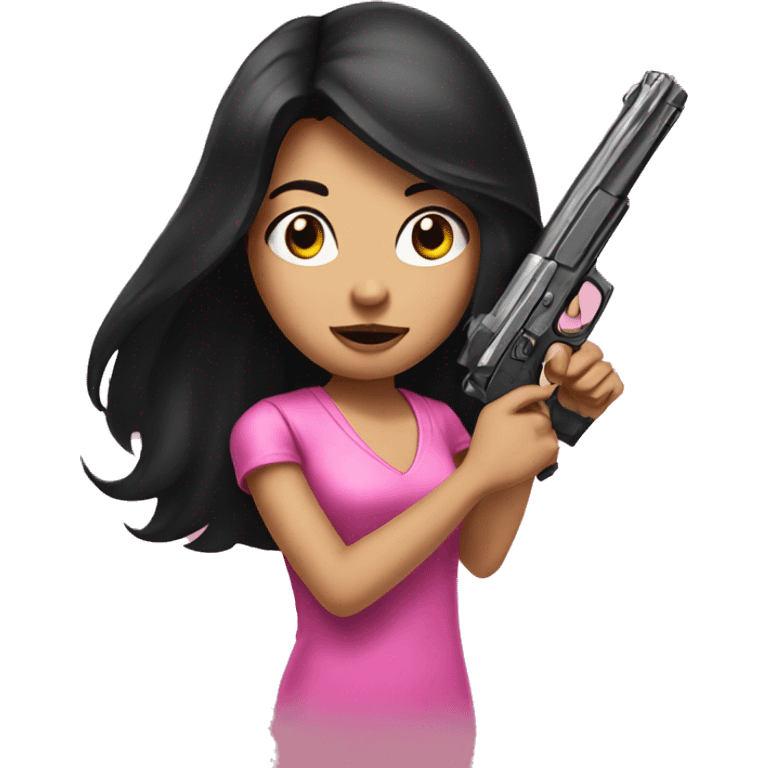 Girl with long black hair holding pink gun emoji