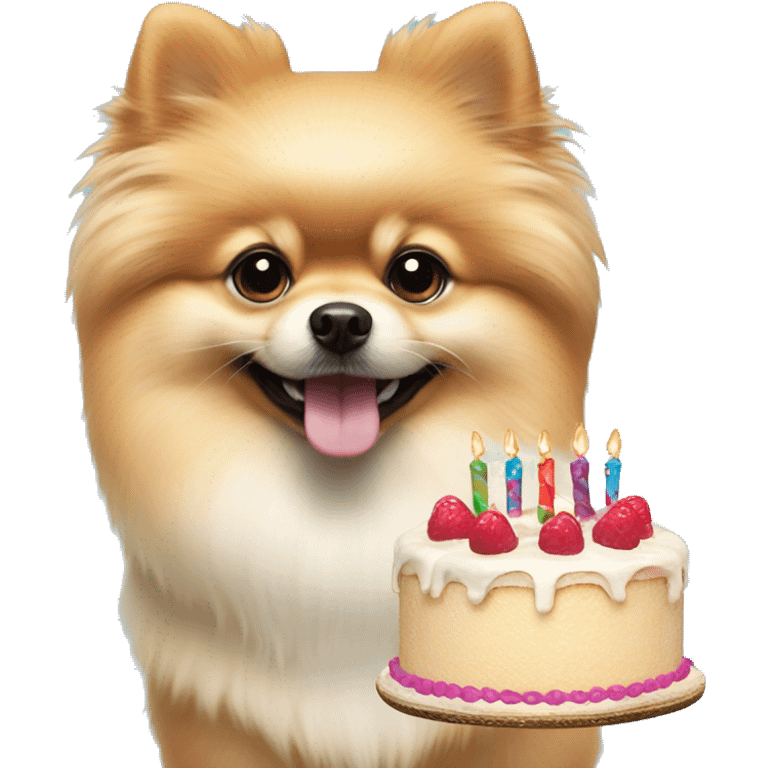 Crème Pomeranian with birthday cake emoji