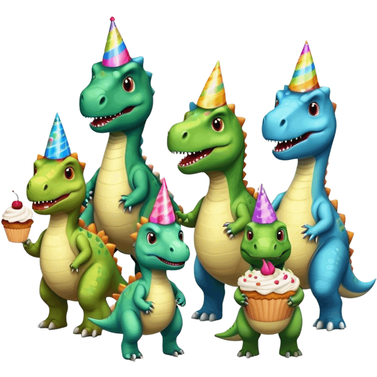 office dinosaurs in office clothes celebrating birthday emoji