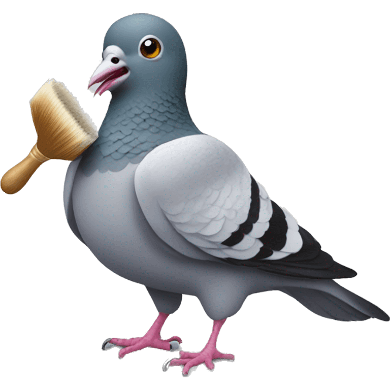 pigeon with big brush in mouth emoji