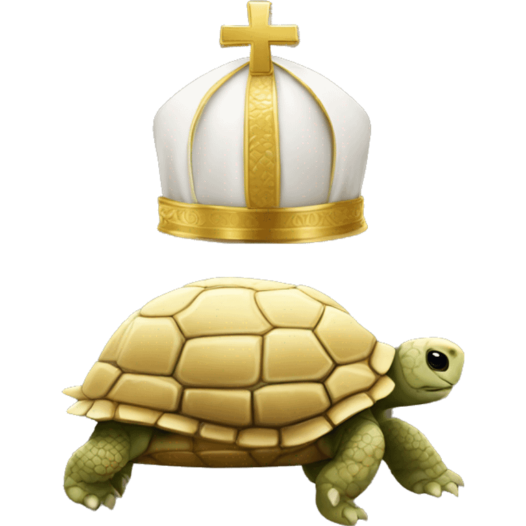 turtle with white and gold pope hat on head emoji