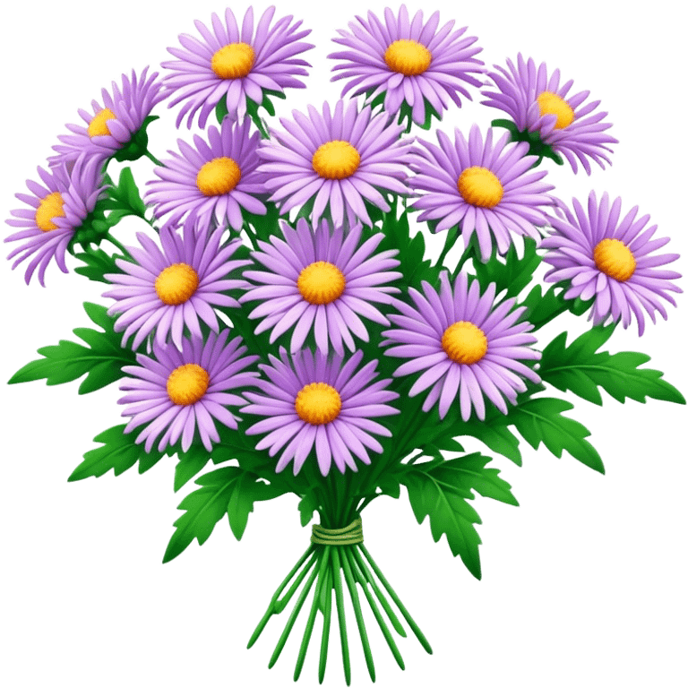 big bouquet Aster flower, stem, leaf emoji