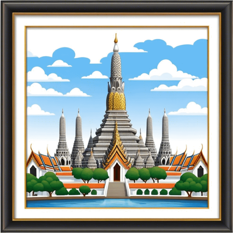 Cinematic Realistic Wat Arun Landmark Emoji, depicting the towering temple spires adorned with intricate porcelain mosaics emoji