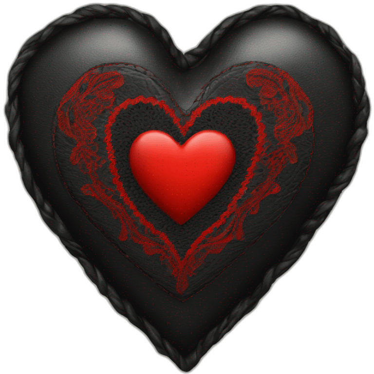 black leather heart with red lace overlay emoji