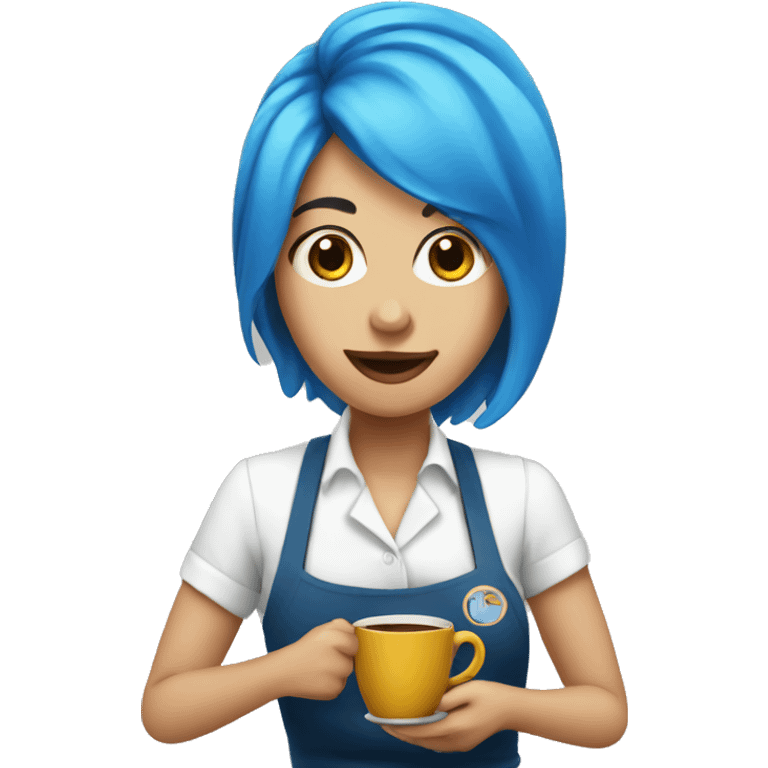 Blue hair barista serving coffee emoji