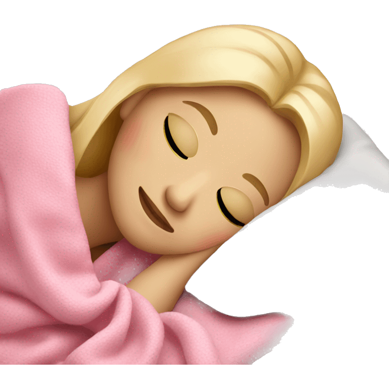 blonde girl sleeping on side with pink blanket emoji