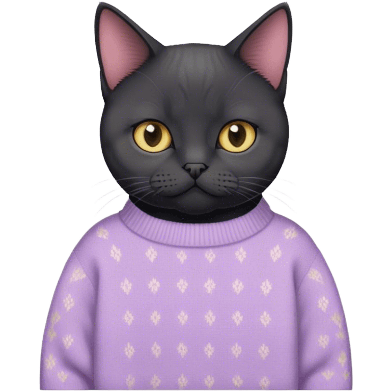 
short-haired black British cat in a pastel sweater emoji