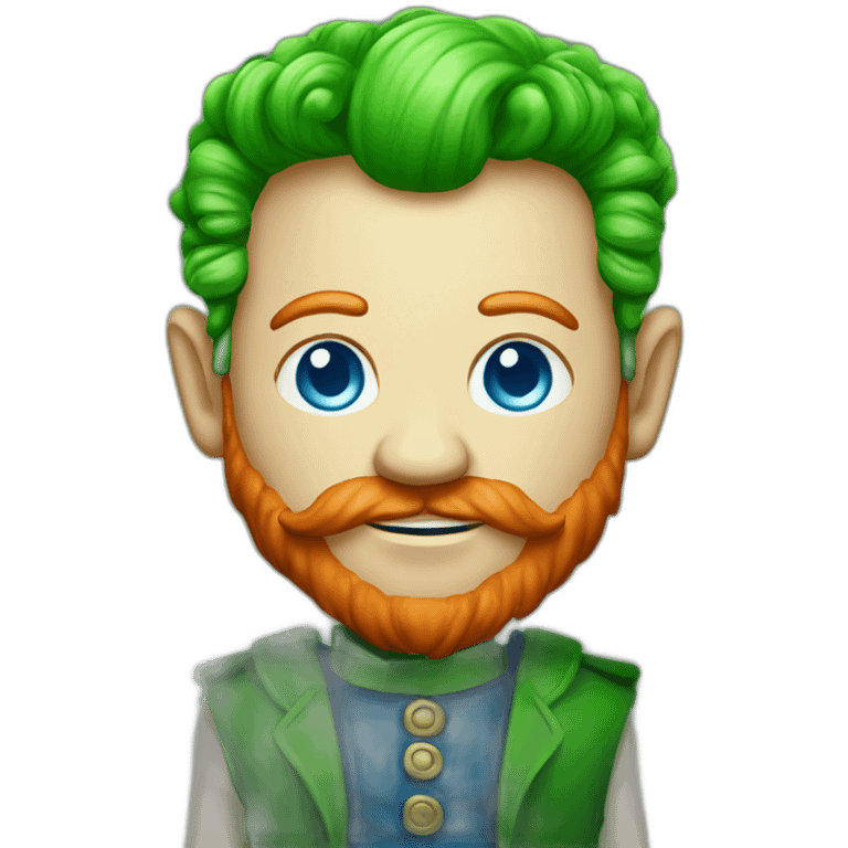 full body of a leprechaun with blue eyes and a red mowhawk emoji