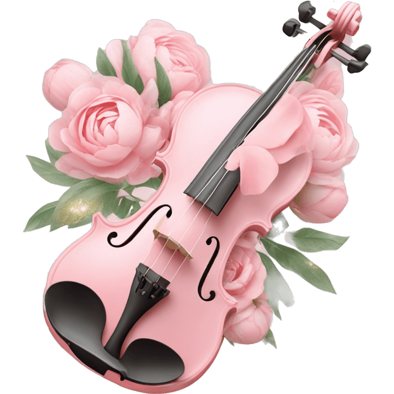 soft pastel pink violin with peonies and glitter emoji