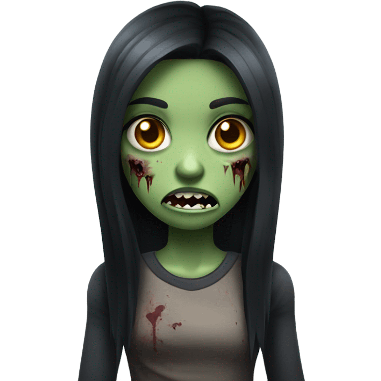 girl zombie with black long hair with teeth and serious face  emoji