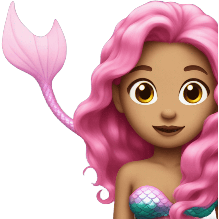 mermaid with pink sparkly tail and brown long hair emoji