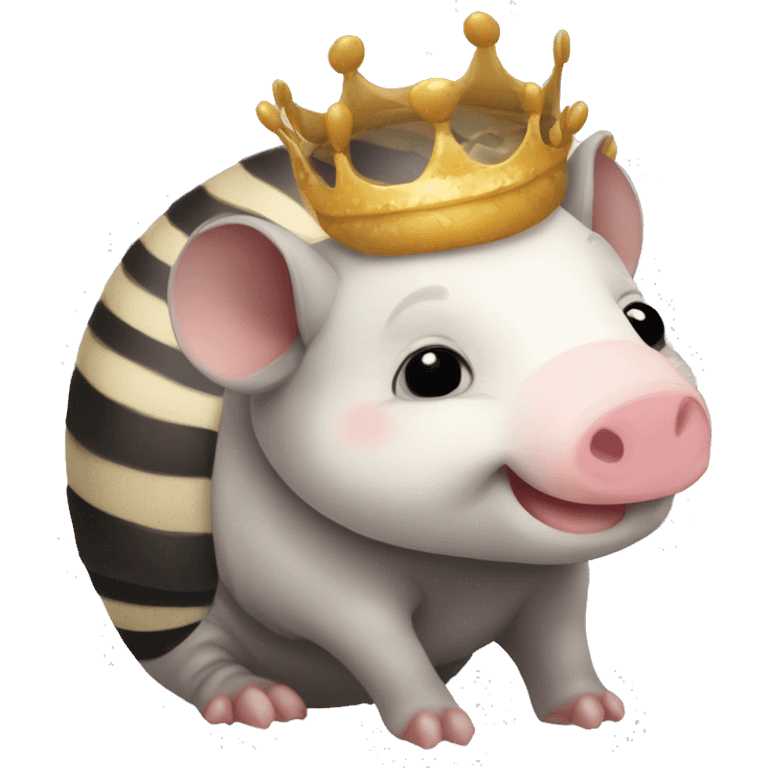 Black and white piebald chubby round armadillo pig panda centipede armadillo wearing a crown emoji