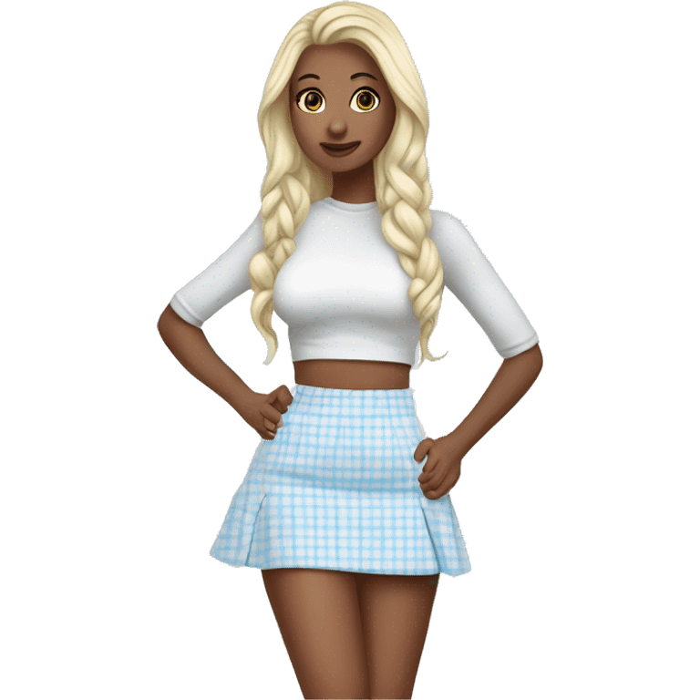 Baby blue and white plaid mini skirt no body  emoji