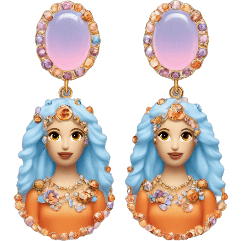 Dolce and Gabbana earrings with white and colourful lavender light blue orange pink summer print and golden detais 2023 emoji