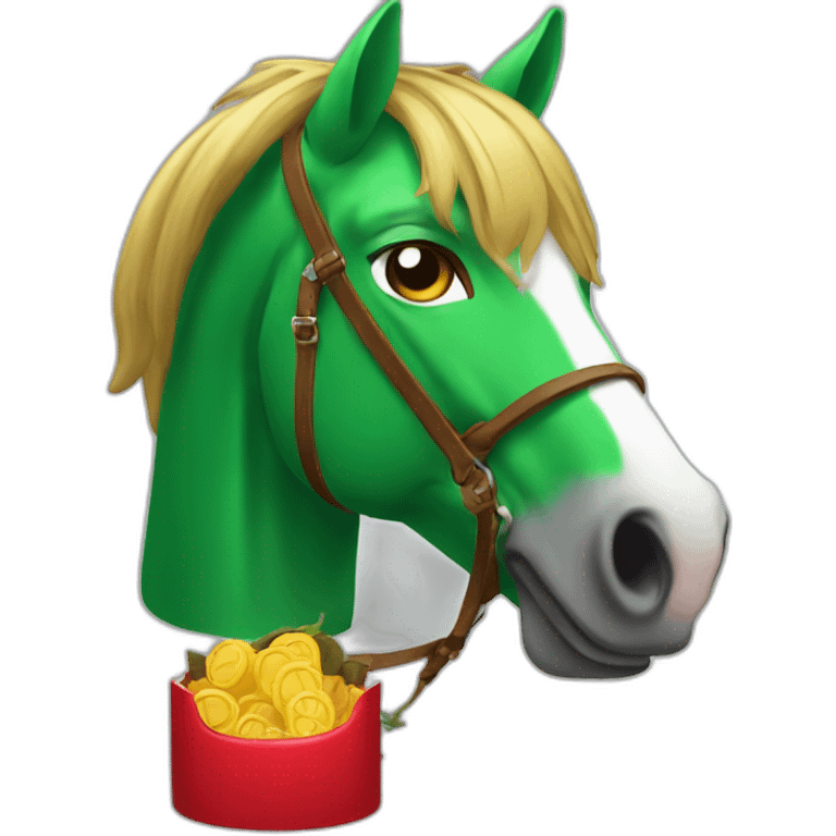 Un cheval verte qui boit un coca emoji