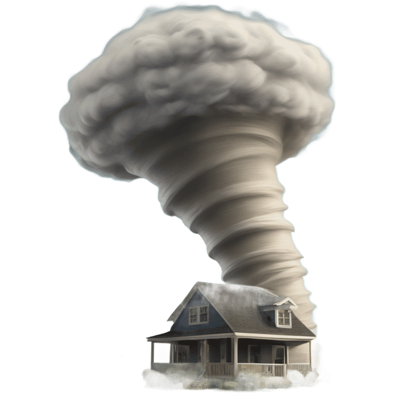 A powerful tornado, made of swirling wind and debris, twisting upward, with dust and objects flying around, creating a chaotic and destructive force. emoji