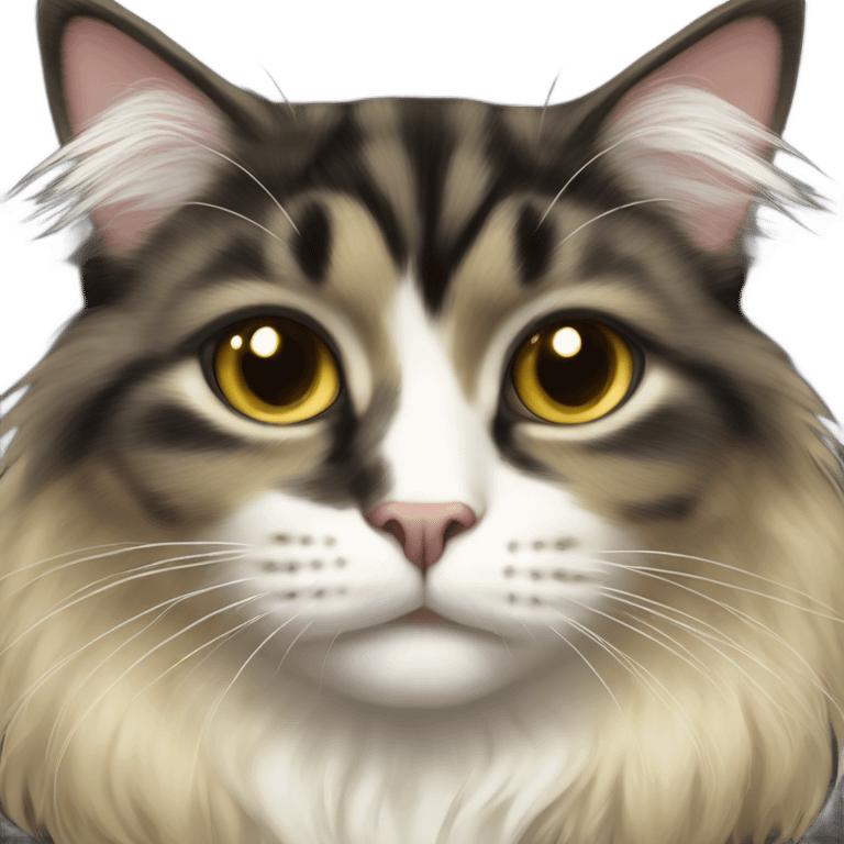 long haired mixed brown black cream fur cat with hazel green cat eyes and black boot furs emoji