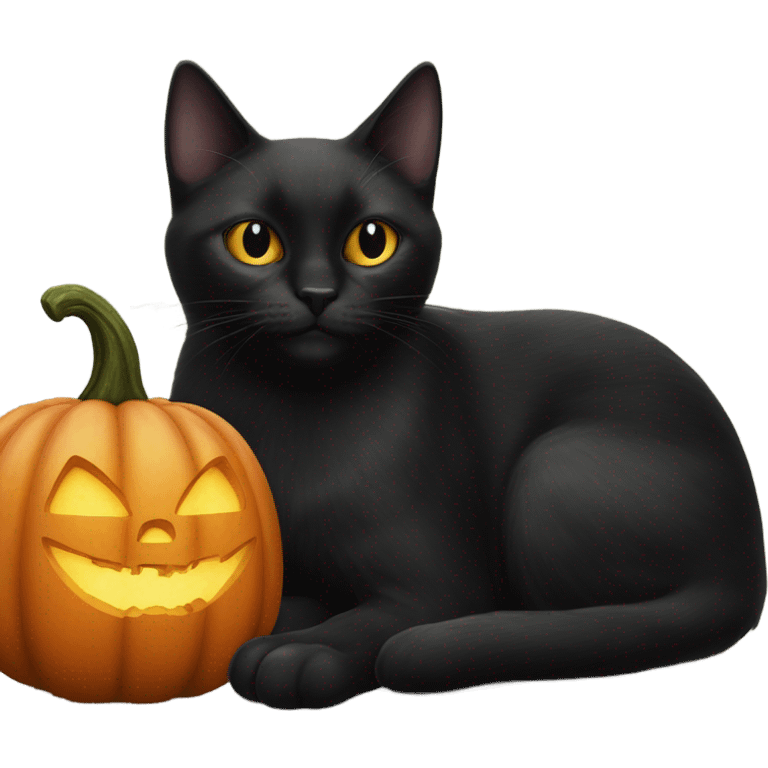 Black cat with a pumpkin emoji