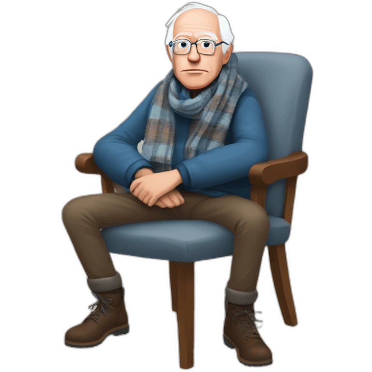 Bernie sanders freezing in chair with legs and arms crossed wearing a scarf emoji