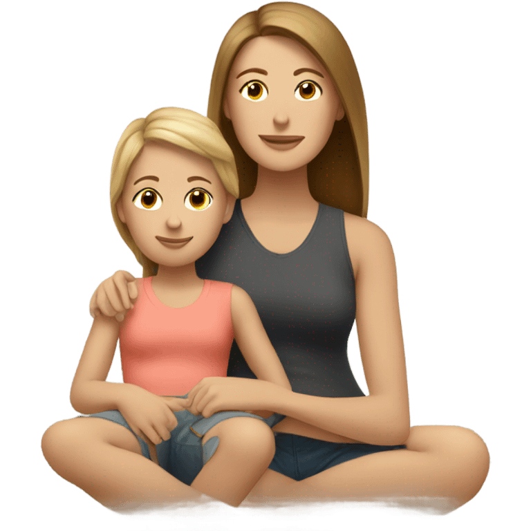 White mom with brown daughter relaxing  emoji