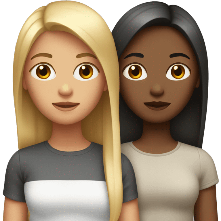 Two sisters with middle straight hair emoji