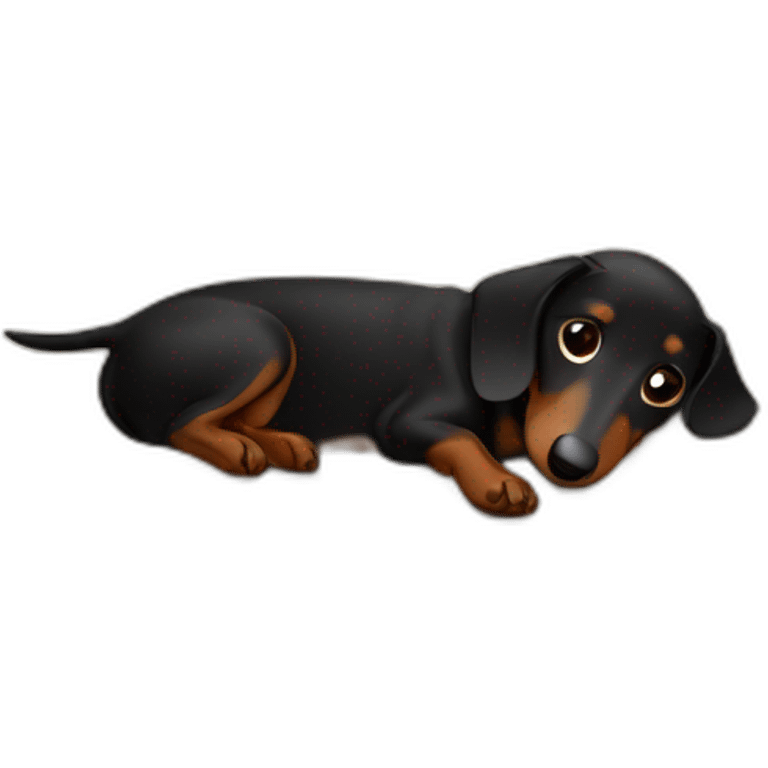 A sleepy Black and Chocolate Dachshund napping in its bed. emoji