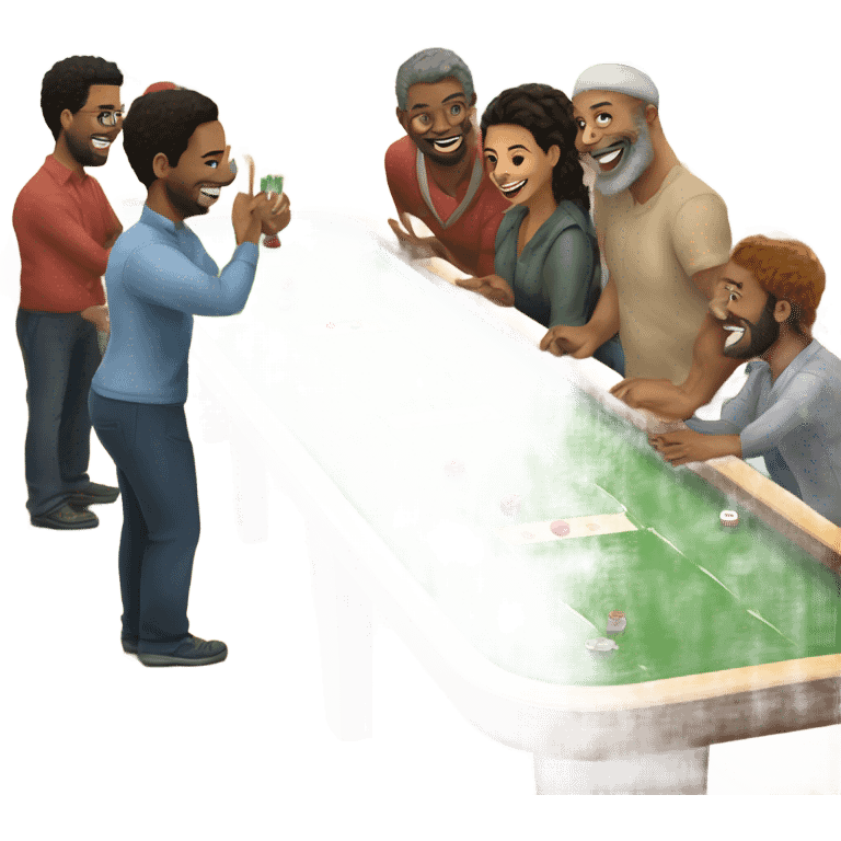 Create a Christmas image of friends playing shuffleboard celebrating the holiday and each other emoji