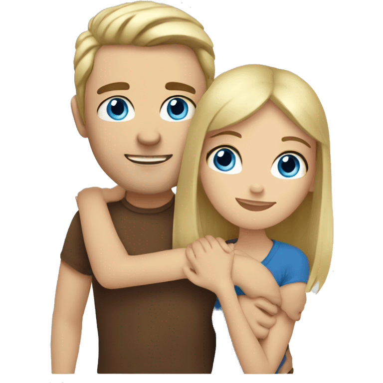 blonde man with blue eyes and brunette girl with brown eyes hugging emoji