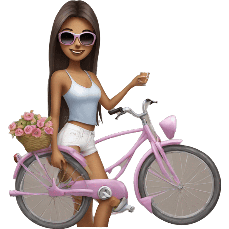 Beautiful girl posing with bike with sunglasses on  emoji