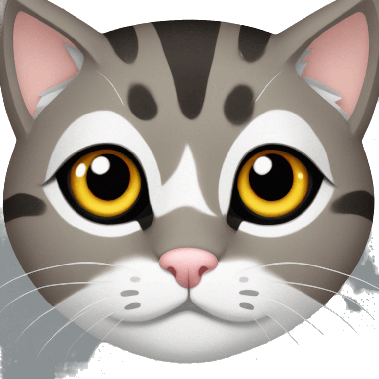 European cat grey brown white black with hazel eyes iOS 18 style  emoji