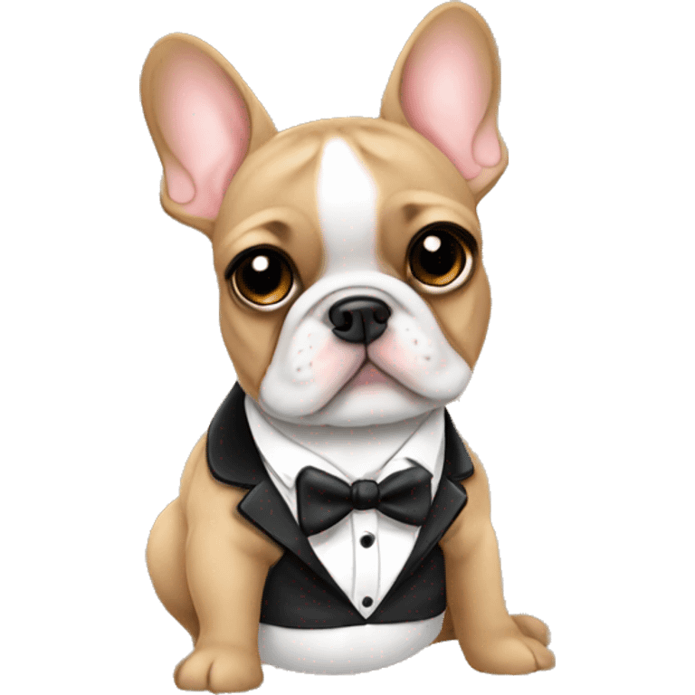 Fawn frenchie wearing a tuxedo emoji