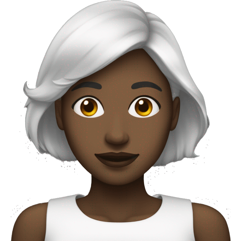 Une femme aux blancs entourée de cette personne noire emoji