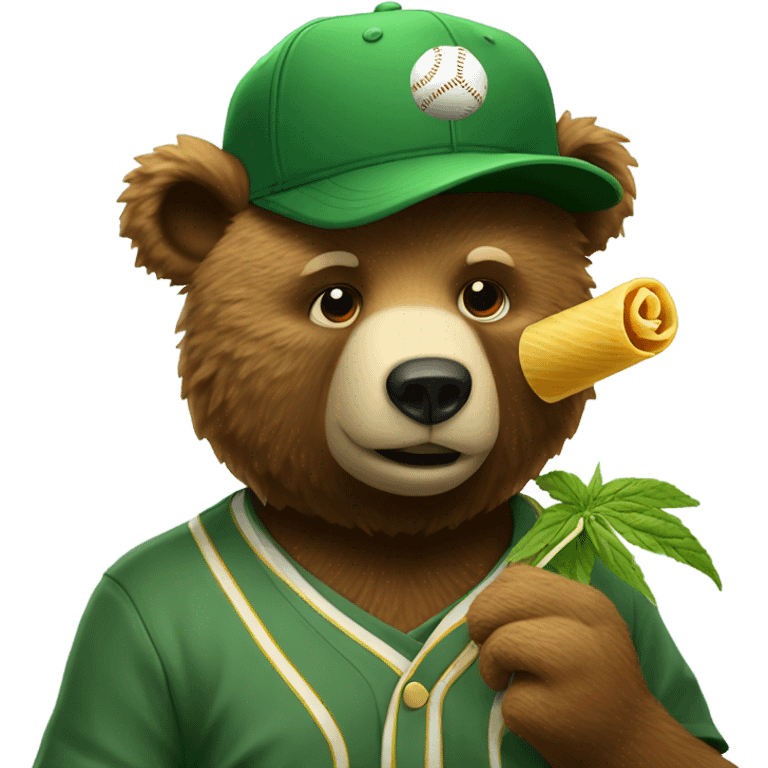 Bear smoking a herb cigarette eating pasta wearing a baseball hat  emoji