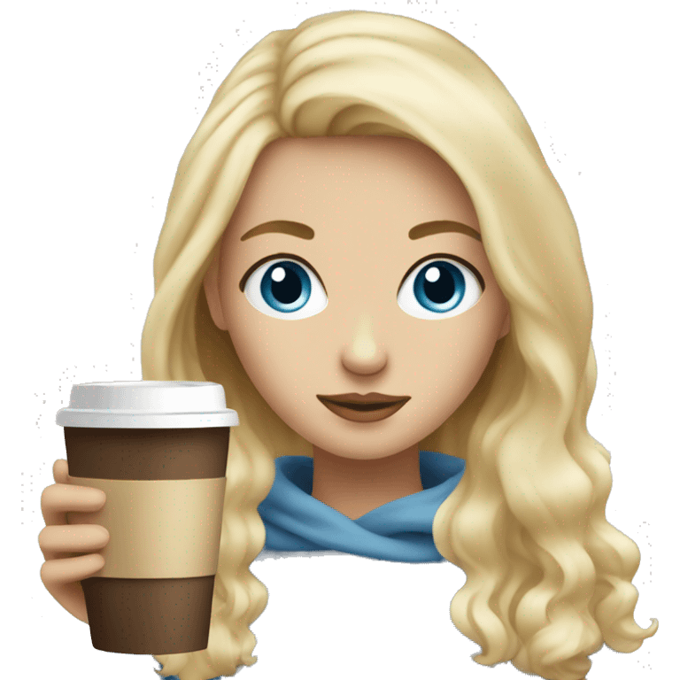 Blonde girl with blue eyes holding a coffee  emoji