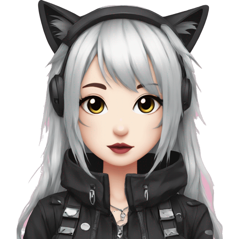 Edgy Kawaii Cute Cool Cartoon Beautiful Elegant Pretty Anime Punk Techwear Gothic Catgirl emoji