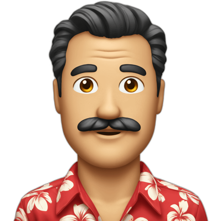 Smiling Magnum PI with a big mustache in a red Hawaiian shirt emoji