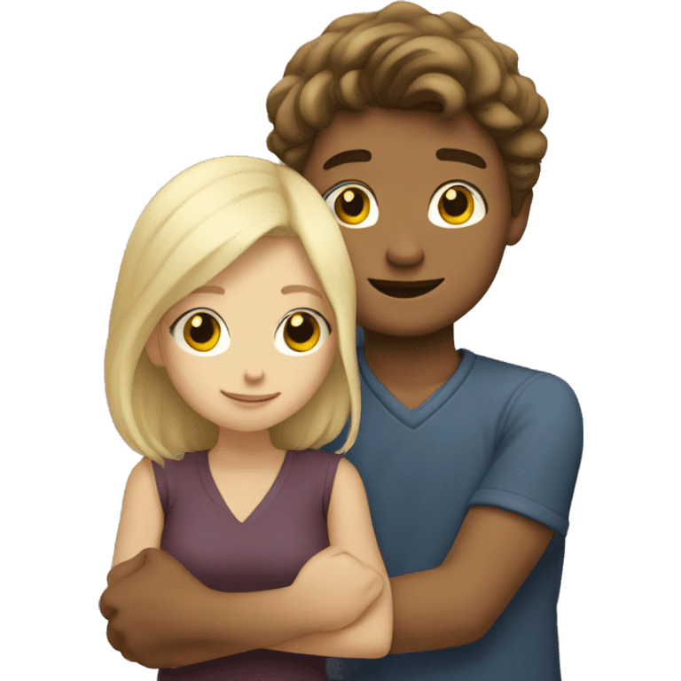 White blonde girl hugging tan brunette boy emoji