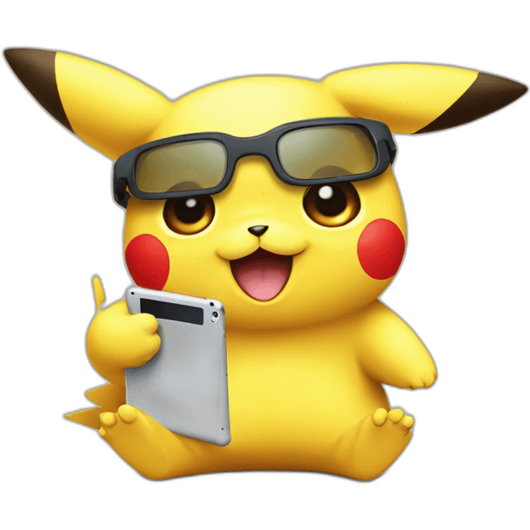 Cute pikachu with ipad emoji